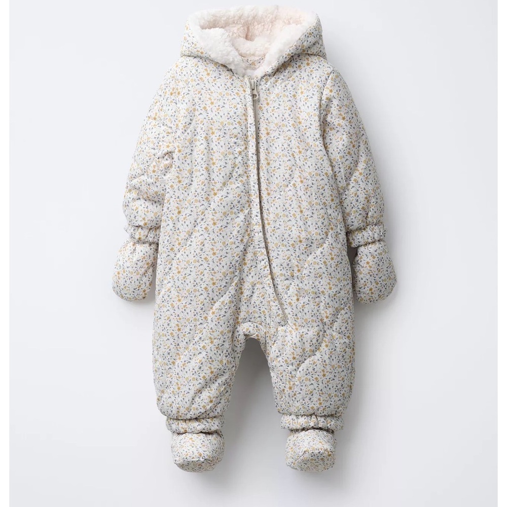 Zara Floral Puffer Jacket for Kids - Cream